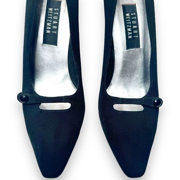 Stuart Weitzman Vintage Black Satin Fabric Almond Toe Heels Women’s Size 10 B - Picture 7 of 9